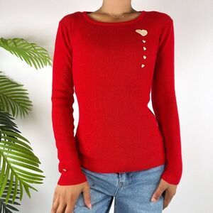 Women's Vintage 80s 90s Red Cottagecore Coquette Knit Heart Sweater / Size: S